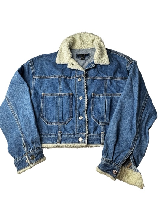 Forever 21 Jackets & Blazers - FOREVER 21 Denim Sherpa-Lined Jacket in Blue and Cream Sz S
